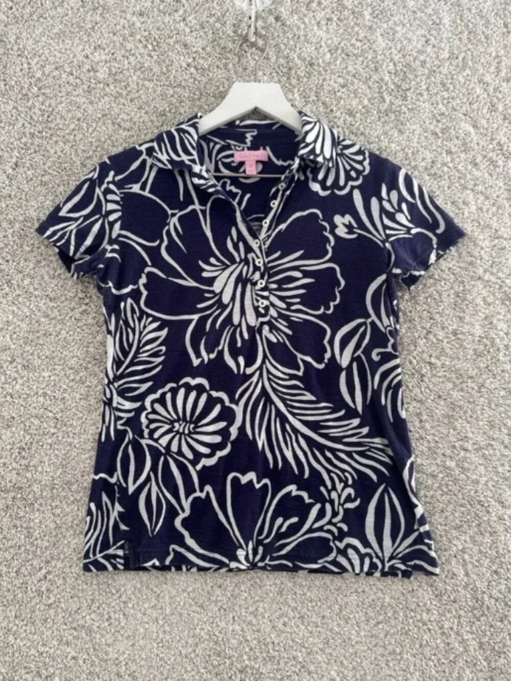 Lilly Pulitzer Trophy Polo Bright Navy Bella Top Size Medium
